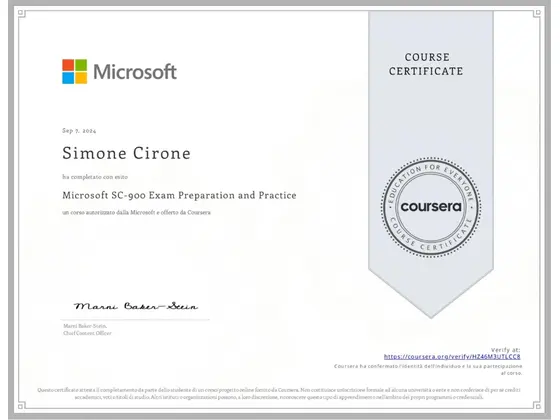 Attestato: Microsoft SC-900 Exam Preparation and Practice, rilasciato da Microsoft