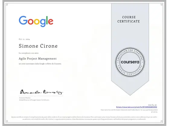 Attestato: Agile Project Management, rilasciato da Google