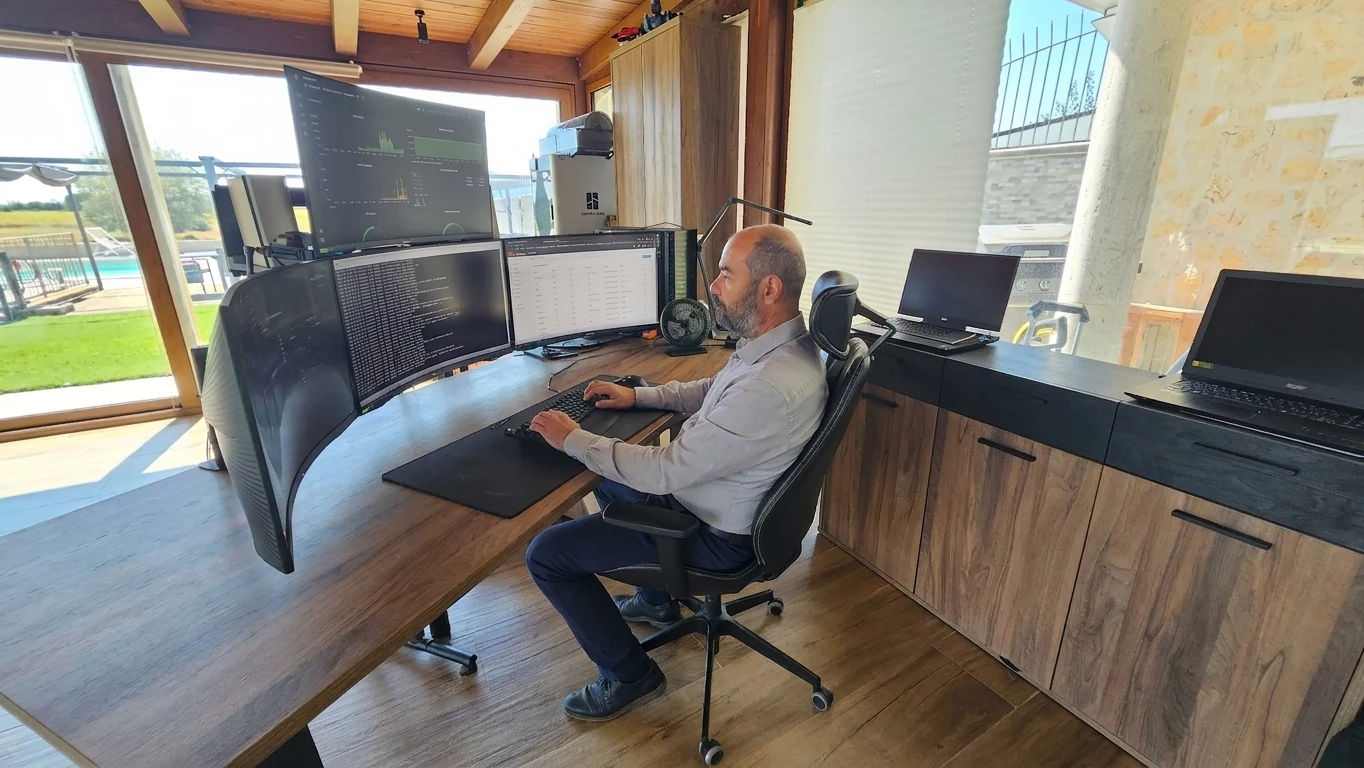 Simone Cirone controlla il monitoraggio di un server e i registri di accesso