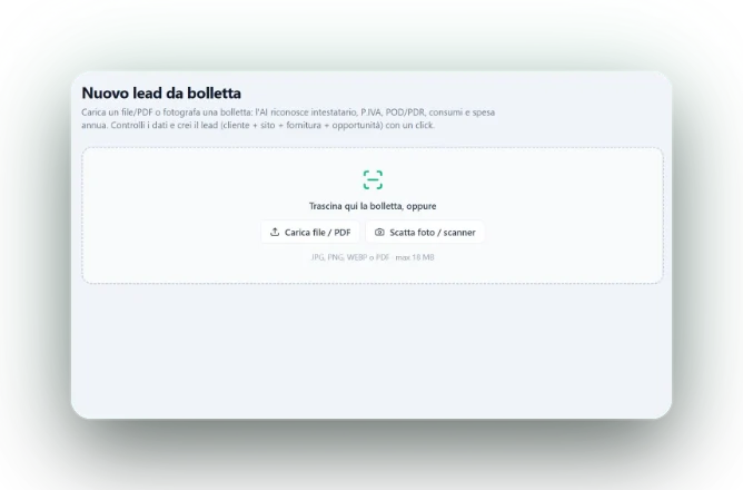 Caricamento di una bolletta per creare un lead