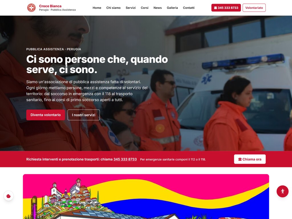 Screenshot del sito Croce Bianca Perugia