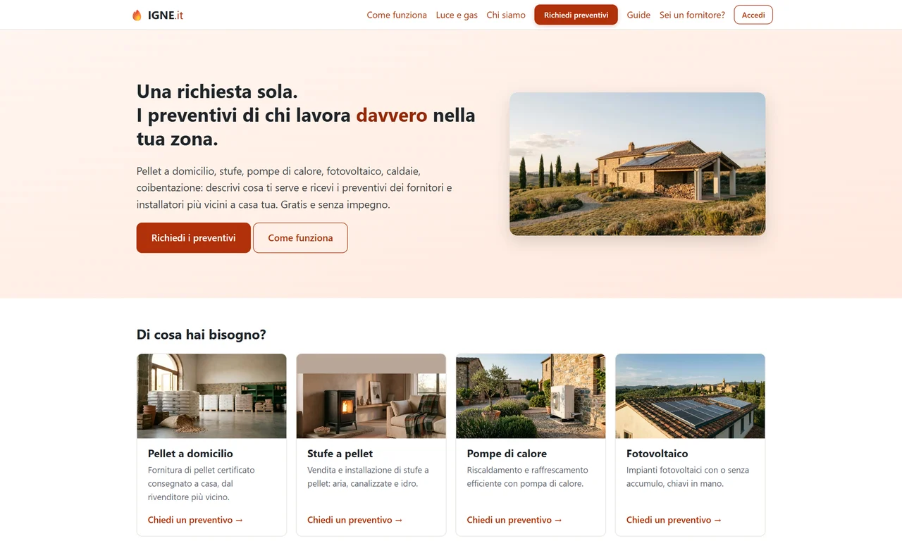 Schermata della parte alta del sito IGNE, case study Evo Sistemi