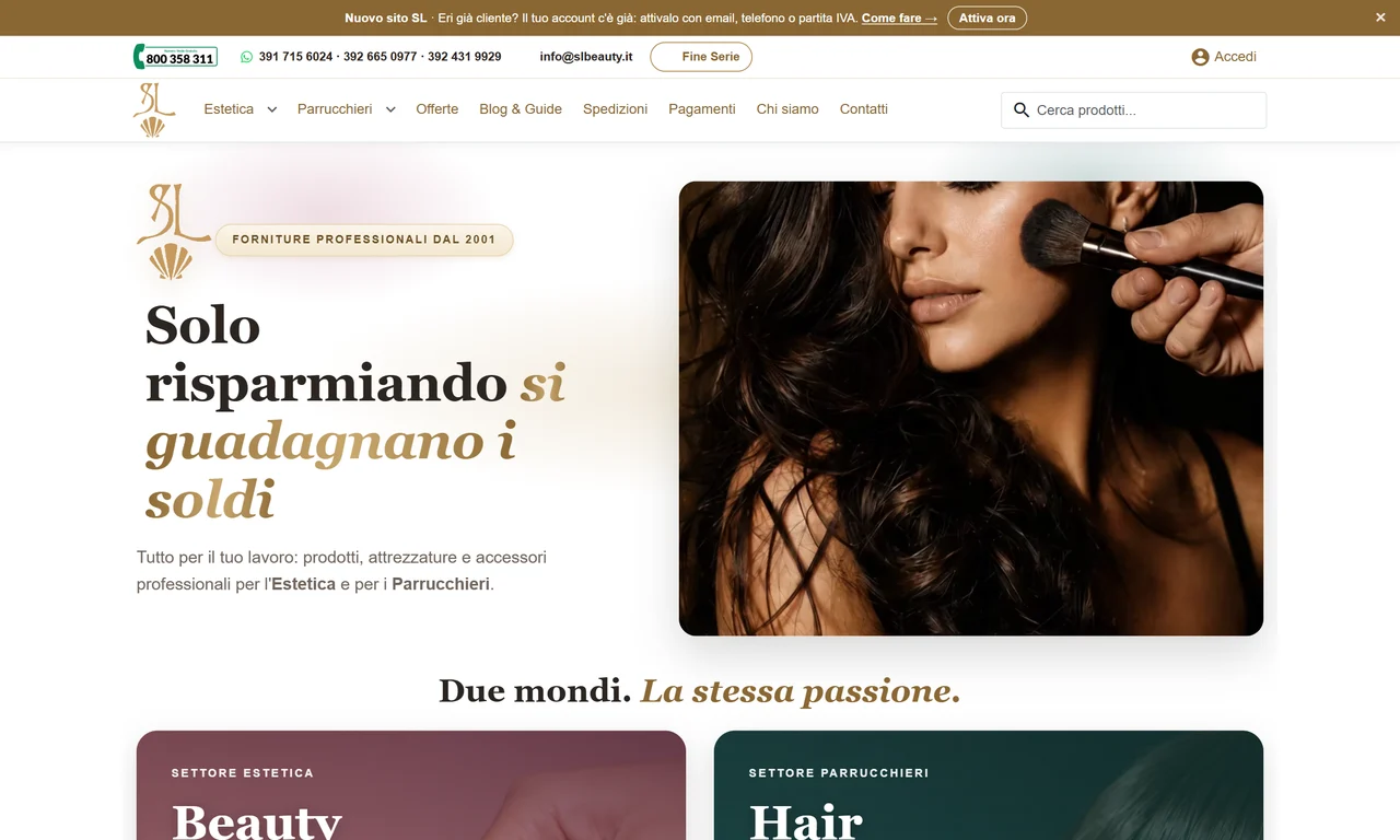 Schermata della parte alta del sito SL Beauty & Hair, case study Evo Sistemi