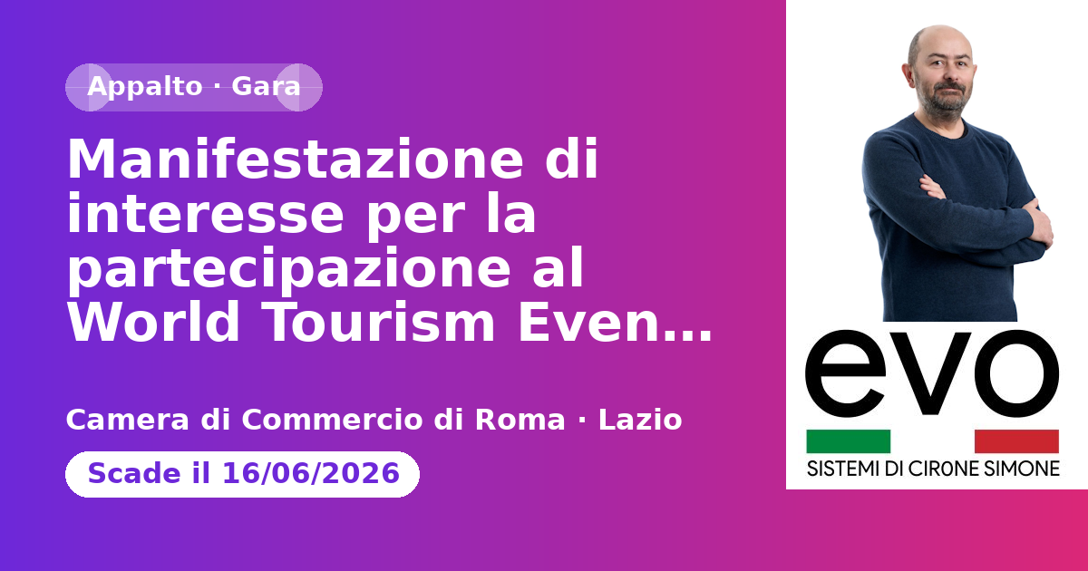 Manifestazione di interesse per la partecipazione al World Tourism Event (WTE) 2026