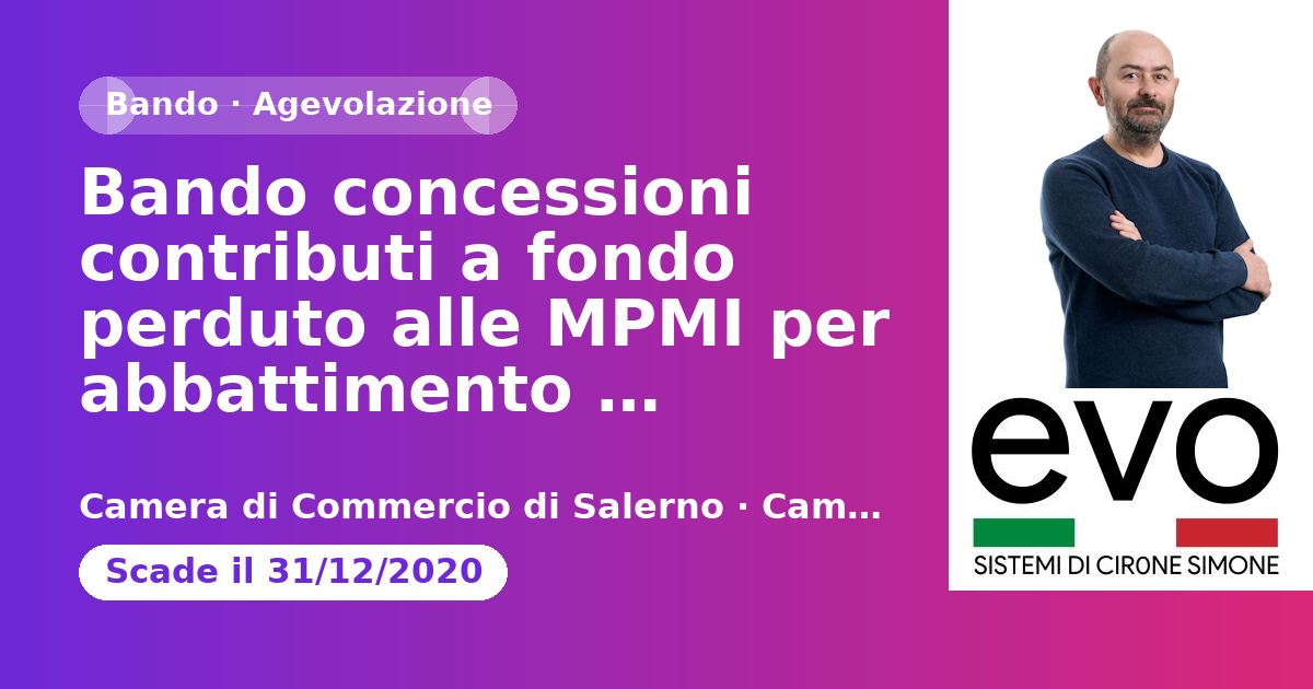 Bando concessioni contributi a fondo perduto alle MPMI per abbattimento interessi e accessori - Scad.31/12