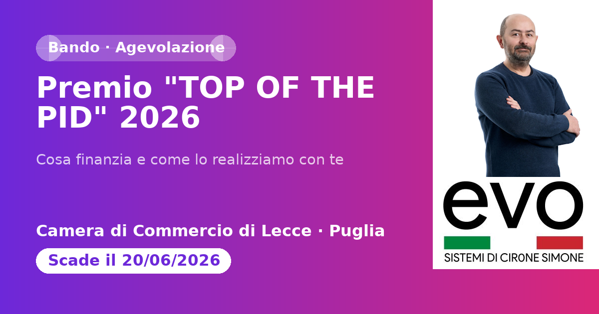 Premio "TOP OF THE PID" 2026 - prorogato al 29 giugno 2026 il termine per la presentazion…