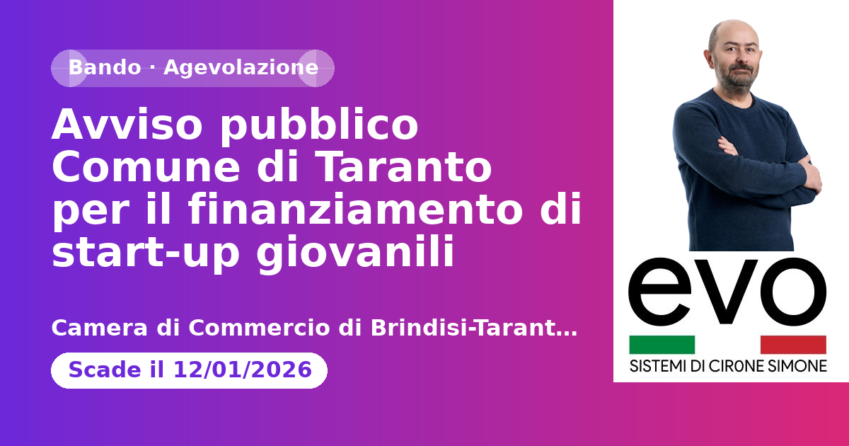 Avviso pubblico Comune di Taranto per il finanziamento di start-up giovanili