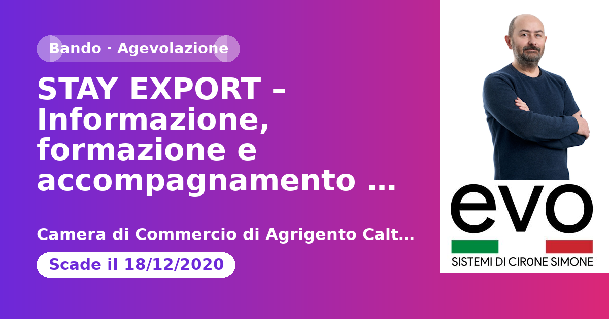 STAY EXPORT – Informazione, formazione e accompagnamento all’estero MANIFESTAZIONE DI INTERESSE