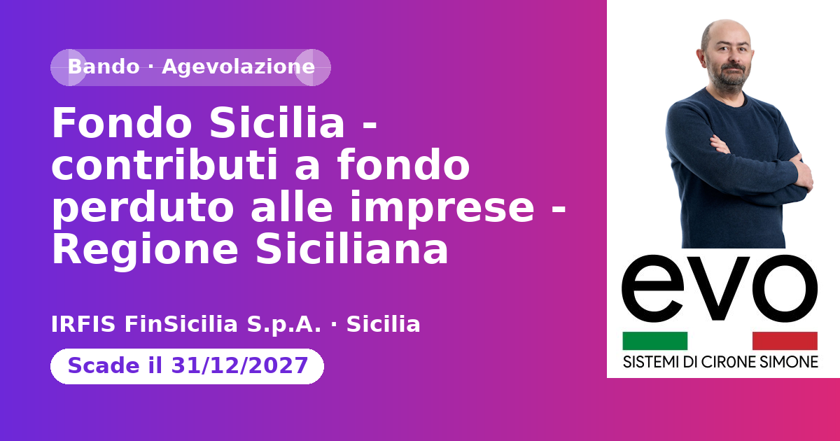 Fondo Sicilia - contributi a fondo perduto alle imprese - Regione Siciliana