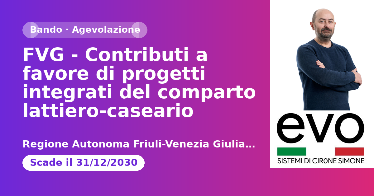 Anteprima: FVG - Contributi a favore di progetti integrati del comparto lattiero-caseario