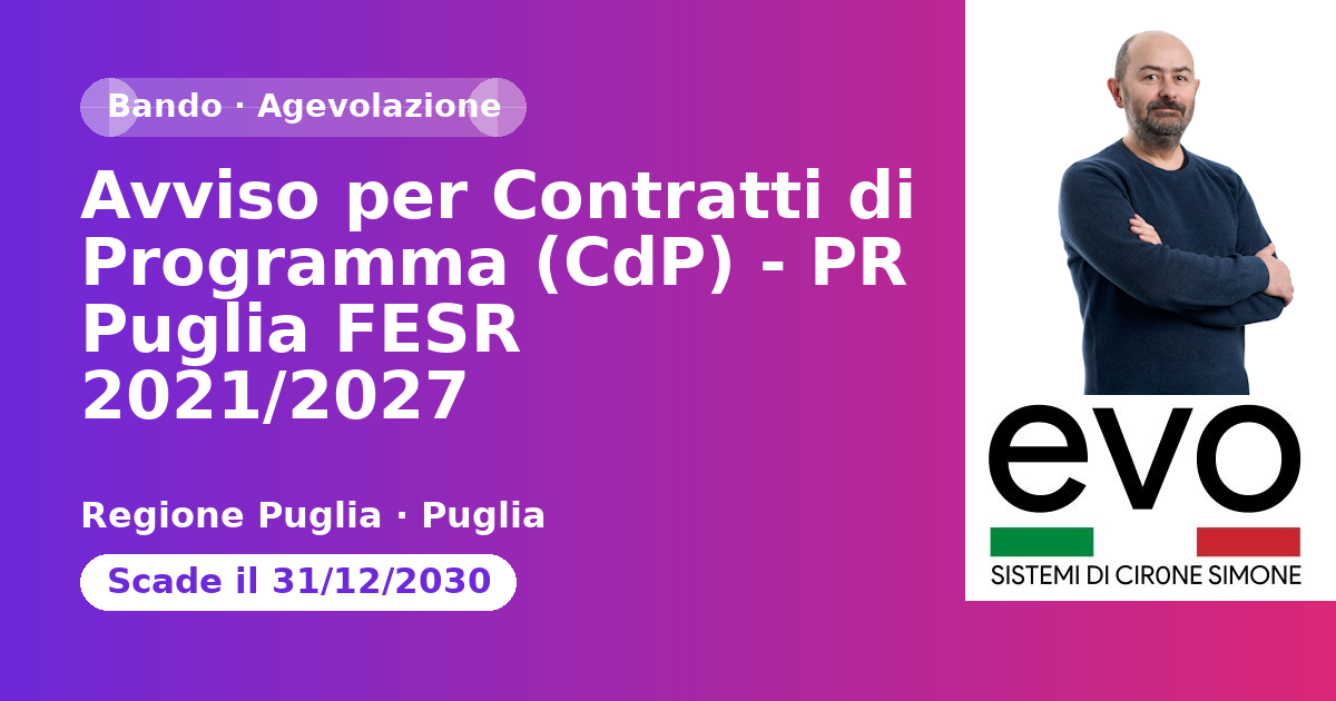 Avviso per Contratti di Programma (CdP) - PR Puglia FESR 2021/2027
