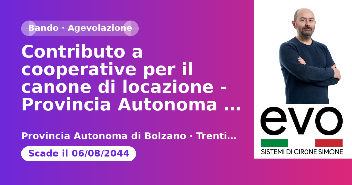 Contributo a cooperative per il canone di locazione - Provincia Autonoma di Bolzano