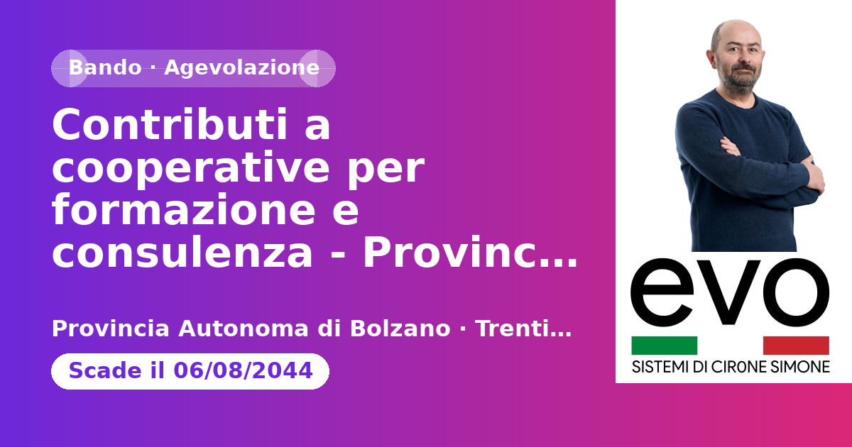 Anteprima: Contributi a cooperative per formazione e consulenza - Provincia Autonoma di B…