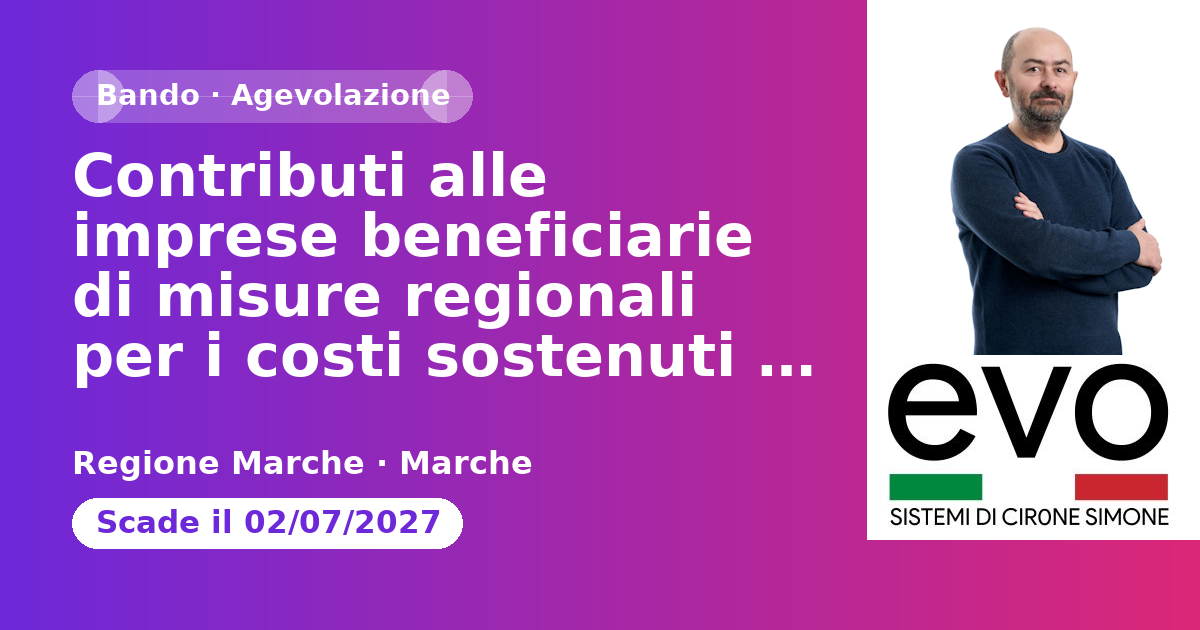 Anteprima: Contributi alle imprese beneficiarie di misure regionali per i costi sostenuti…