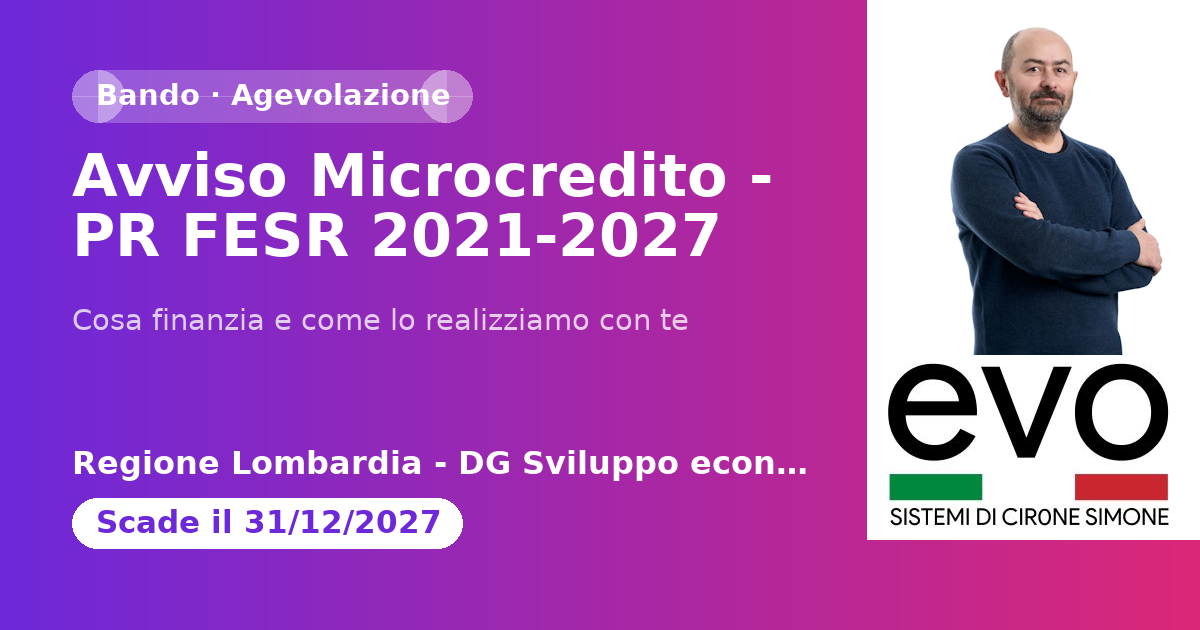 Anteprima: Avviso Microcredito - PR FESR 2021-2027