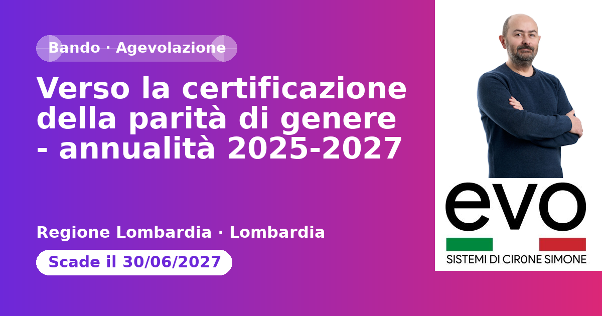 Verso la certificazione della parità di genere - annualità 2025-2027