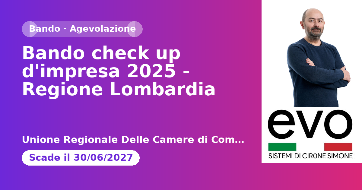 Bando check up d'impresa 2025 - Regione Lombardia