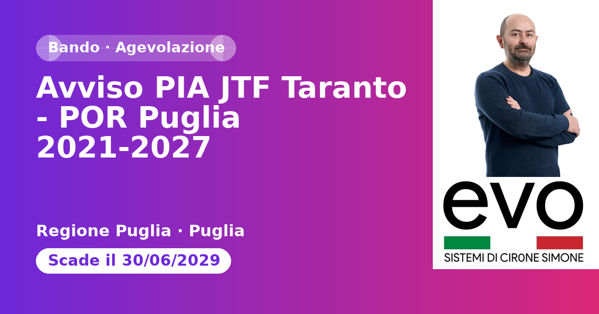 Anteprima: Avviso PIA JTF Taranto - POR Puglia 2021-2027