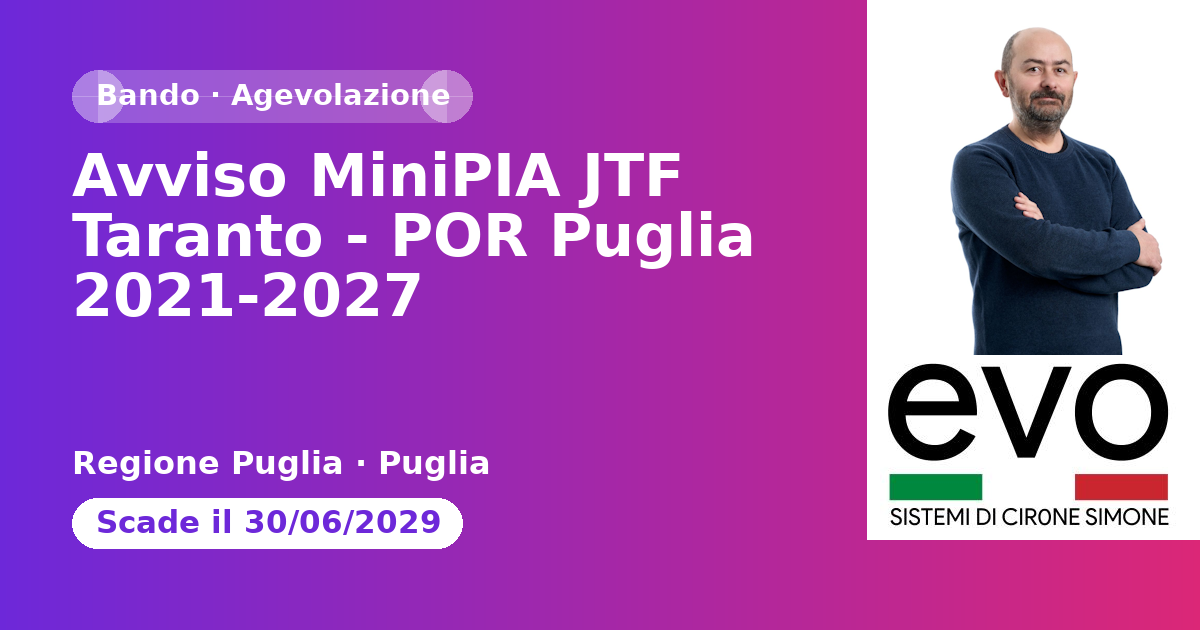 Avviso MiniPIA JTF Taranto - POR Puglia 2021-2027