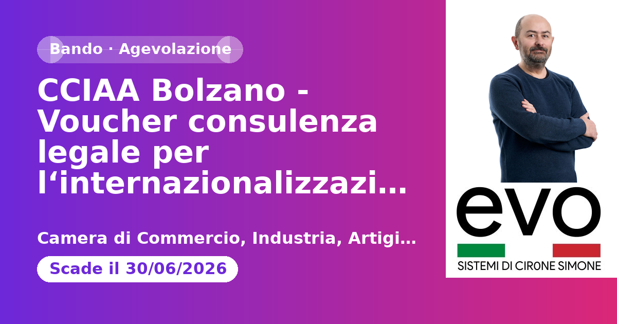 CCIAA Bolzano - Voucher consulenza legale per l‘internazionalizzazione 2026