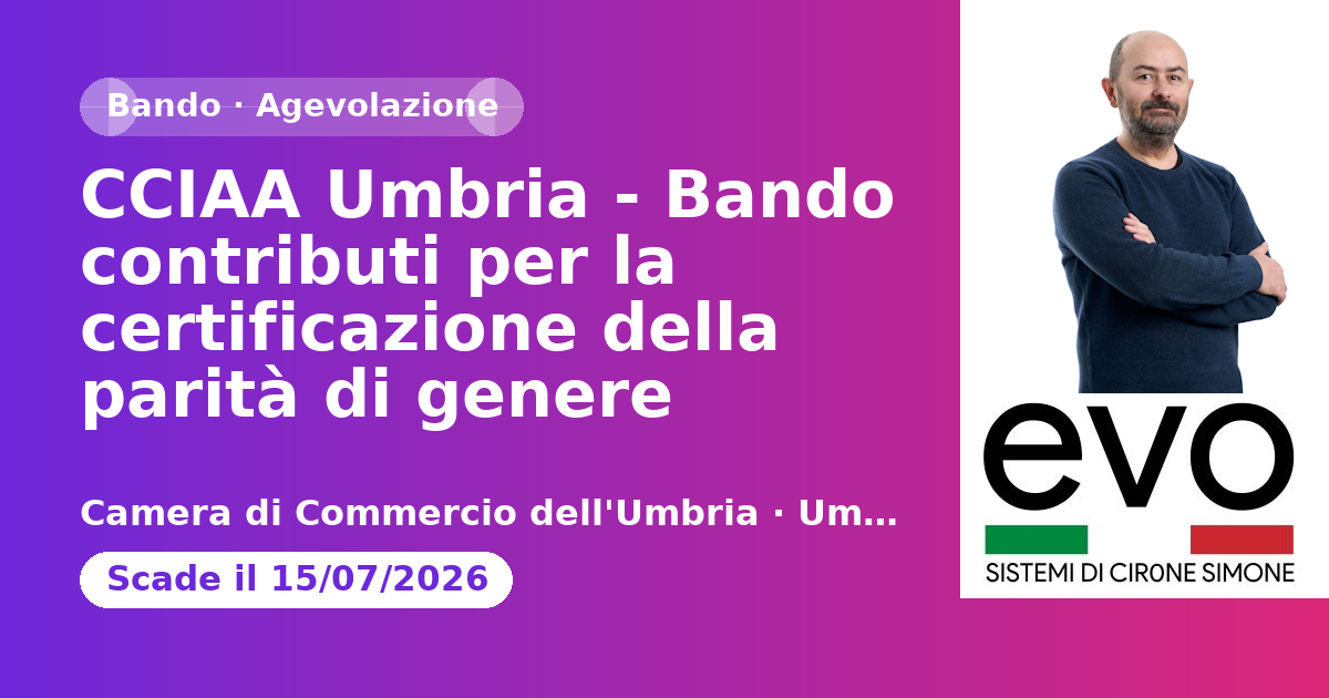 CCIAA Umbria - Bando contributi per la certificazione della parità di genere