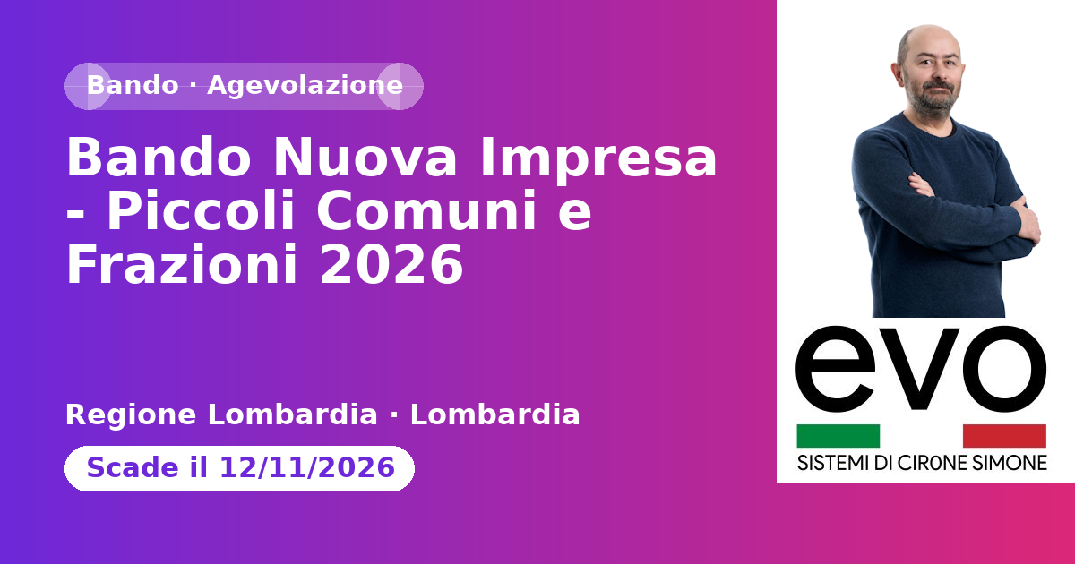 Anteprima: Bando Nuova Impresa - Piccoli Comuni e Frazioni 2026