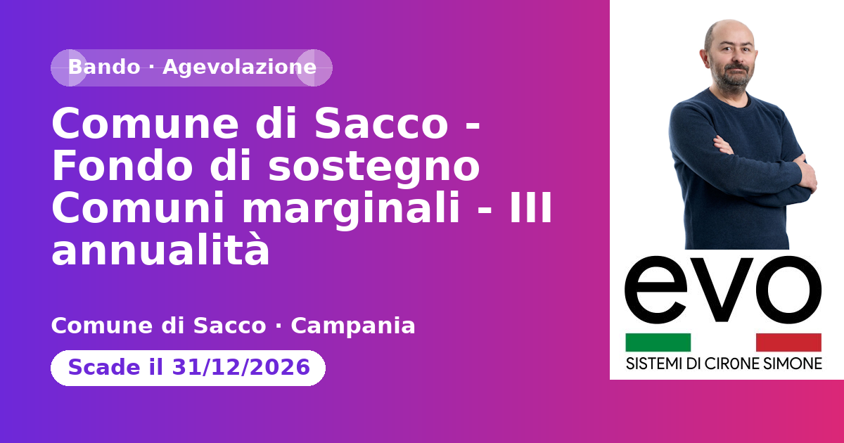 Comune di Sacco - Fondo di sostegno Comuni marginali - III annualità
