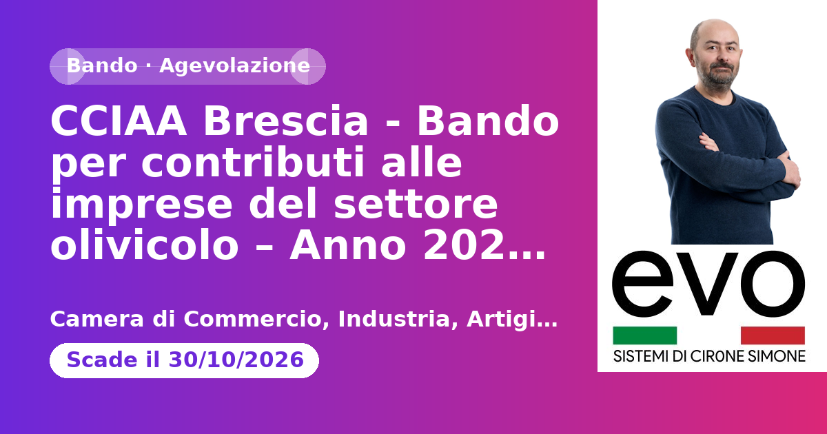 CCIAA Brescia - Bando per contributi alle imprese del settore olivicolo – Anno 2026 - AGEF 2603