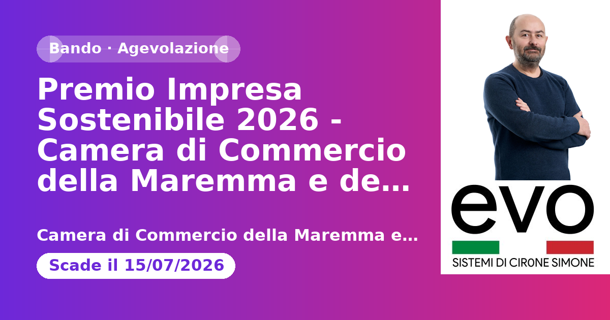 Premio Impresa Sostenibile 2026 - Camera di Commercio della Maremma e del Tirreno
