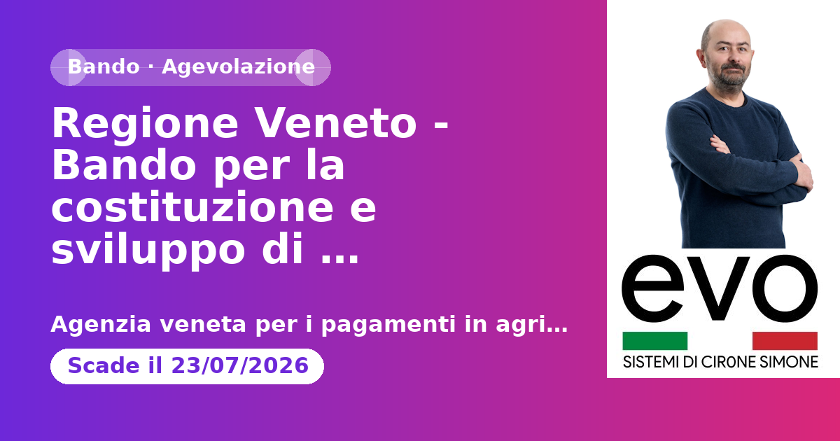 Regione Veneto - Bando per la costituzione e sviluppo di aggregazioni di PMI per interventi sui mercati nazionali e internazionali - Terza edizione