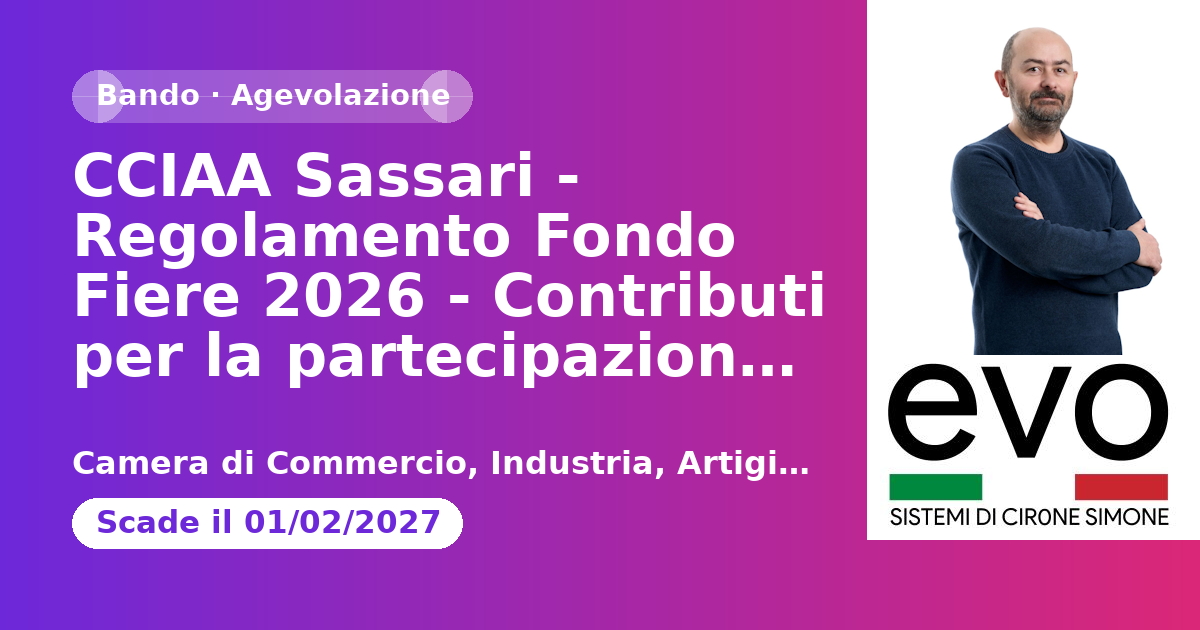 CCIAA Sassari - Regolamento Fondo Fiere 2026 - Contributi per la partecipazione a fiere e mostre