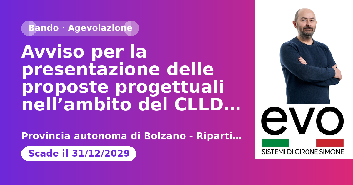Anteprima: Avviso per la presentazione delle proposte progettuali nell’ambito del CLLD –…