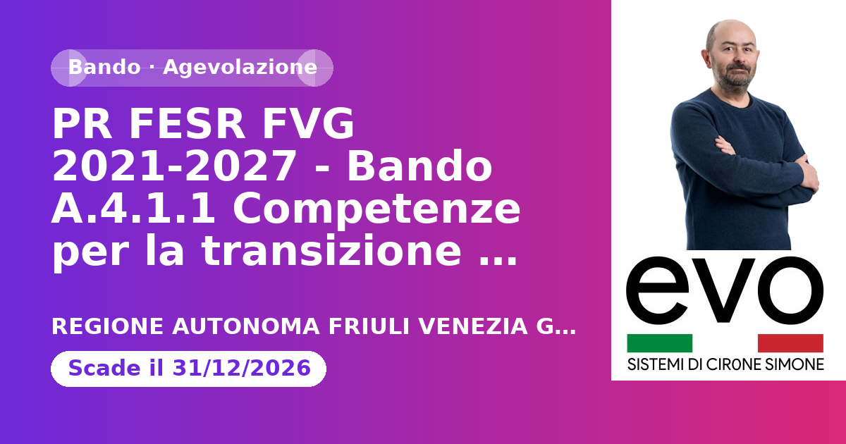 PR FESR FVG 2021-2027 - Bando A.4.1.1 Competenze per la transizione industriale - Catalogo formativo S4