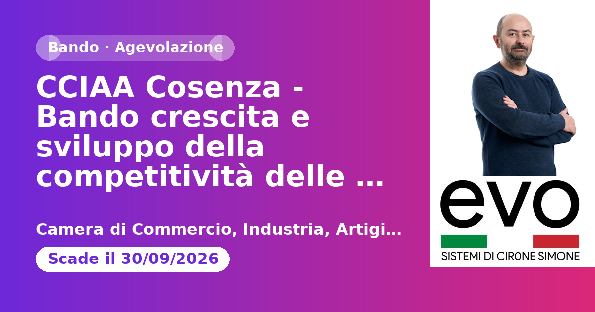 CCIAA Cosenza - Bando crescita e sviluppo della competitività delle imprese commerciali e turistiche I Edizione