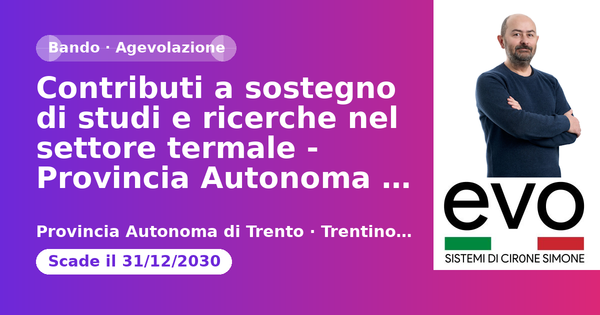 Anteprima: Contributi a sostegno di studi e ricerche nel settore termale - Provincia Auto…