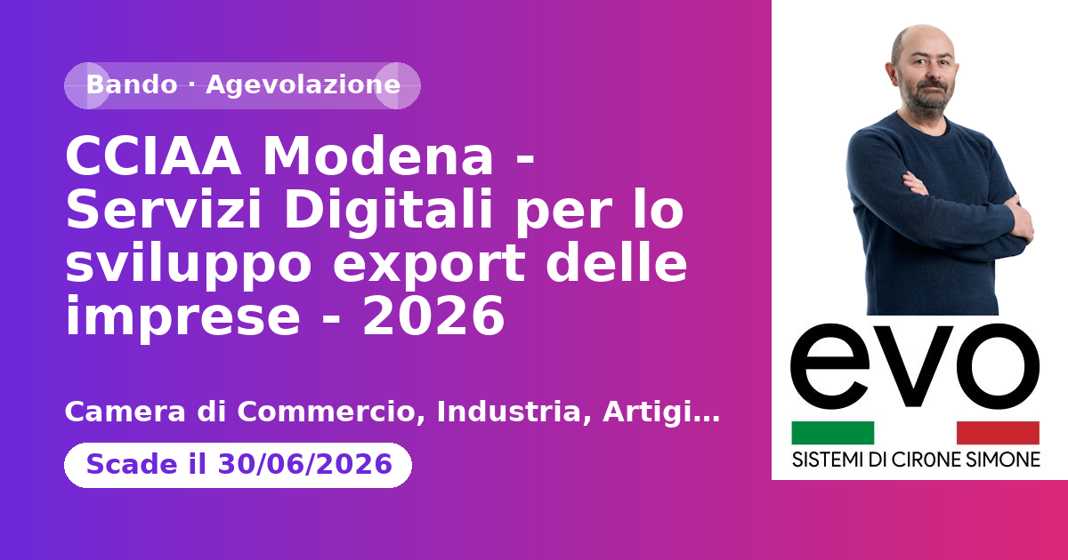 CCIAA Modena - Servizi Digitali per lo sviluppo export delle imprese - 2026