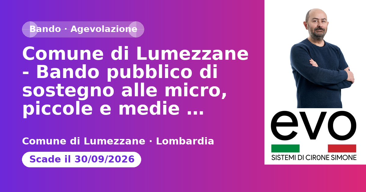 Anteprima: Comune di Lumezzane - Bando pubblico di sostegno alle micro, piccole e medie i…