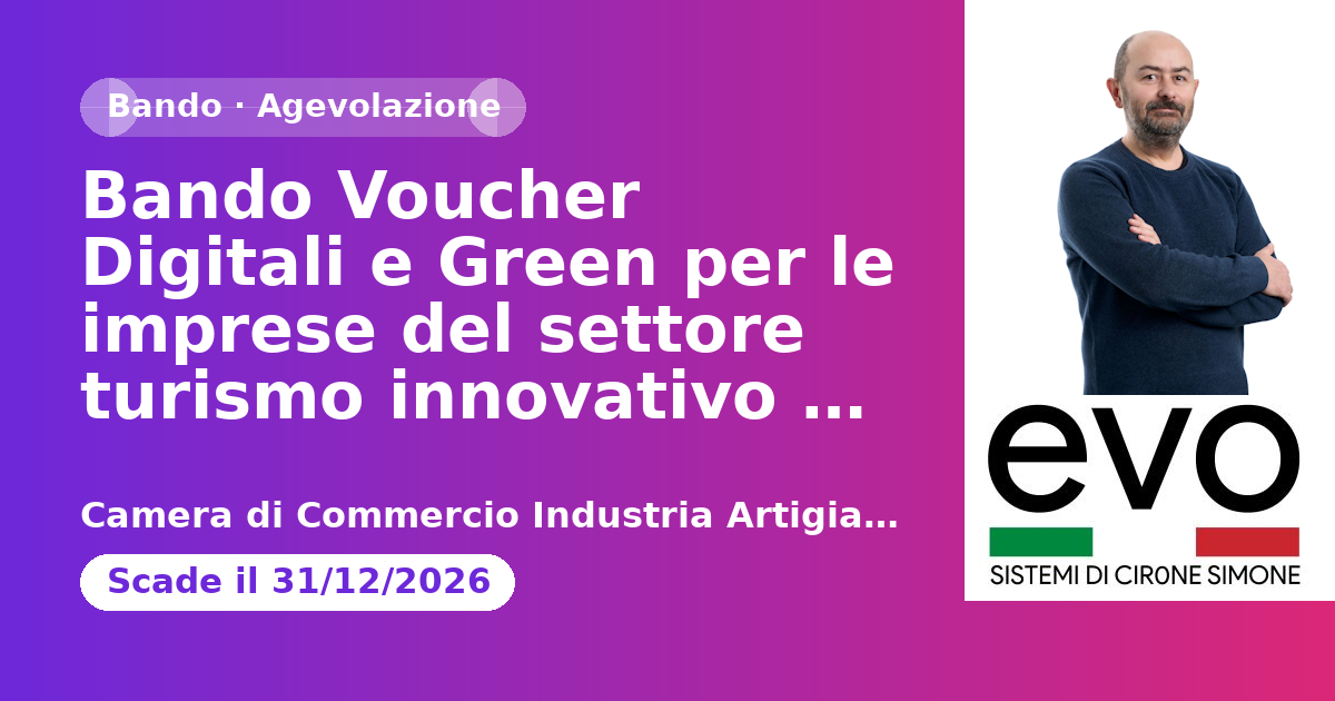 Anteprima: Bando Voucher Digitali e Green per le imprese del settore turismo innovativo e…