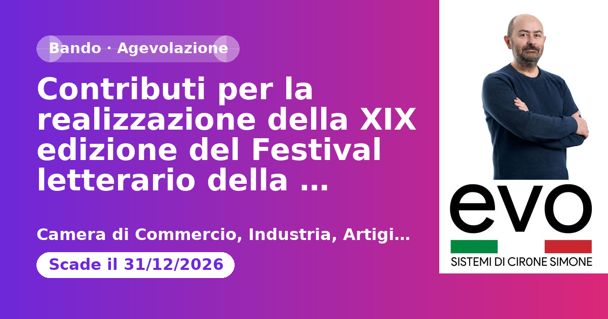 Contributi per la realizzazione della XIX edizione del Festival letterario della Sardegna - luglio 2026