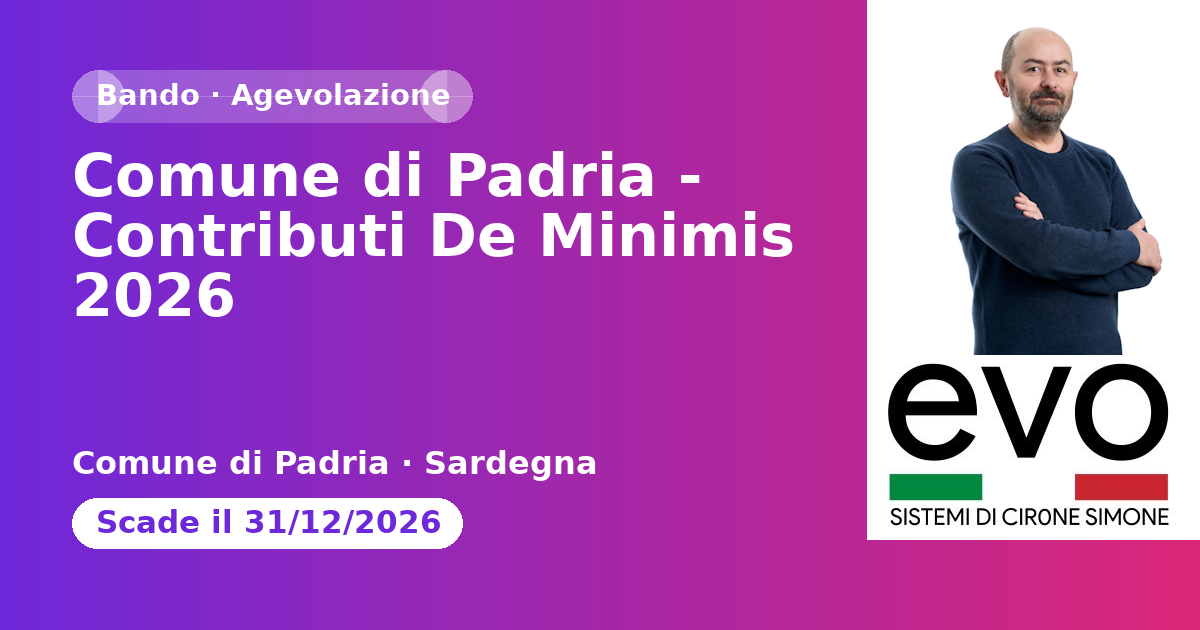 Comune di Padria - Contributi De Minimis 2026