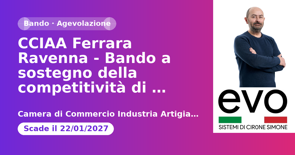 CCIAA Ferrara Ravenna - Bando a sostegno della competitività di imprese giovanili - Edizione 2026