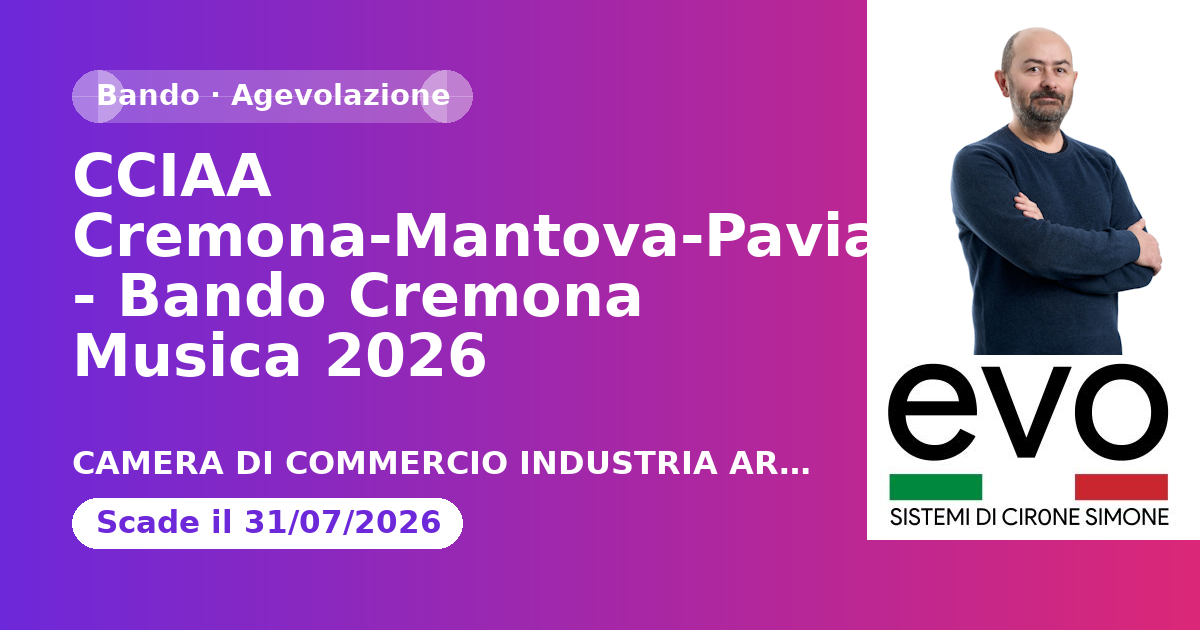 CCIAA Cremona-Mantova-Pavia - Bando Cremona Musica 2026