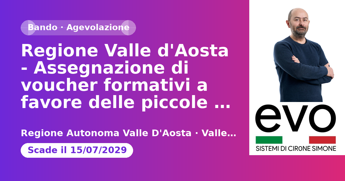 Regione Valle d'Aosta - Assegnazione di voucher formativi a favore delle piccole imprese - Formazione continua