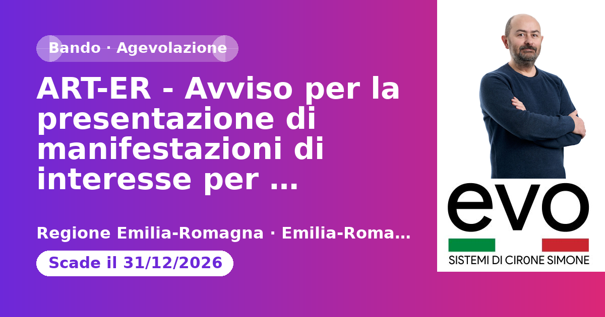 Anteprima: ART-ER - Avviso per la presentazione di manifestazioni di interesse per accede…