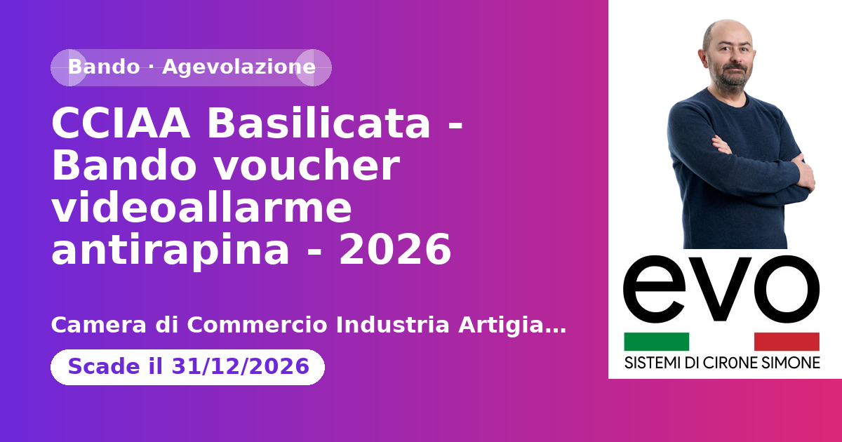 CCIAA Basilicata - Bando voucher videoallarme antirapina - 2026