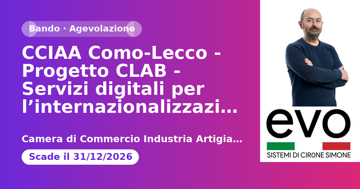 CCIAA Como-Lecco - Progetto CLAB - Servizi digitali per l’internazionalizzazione - 2026
