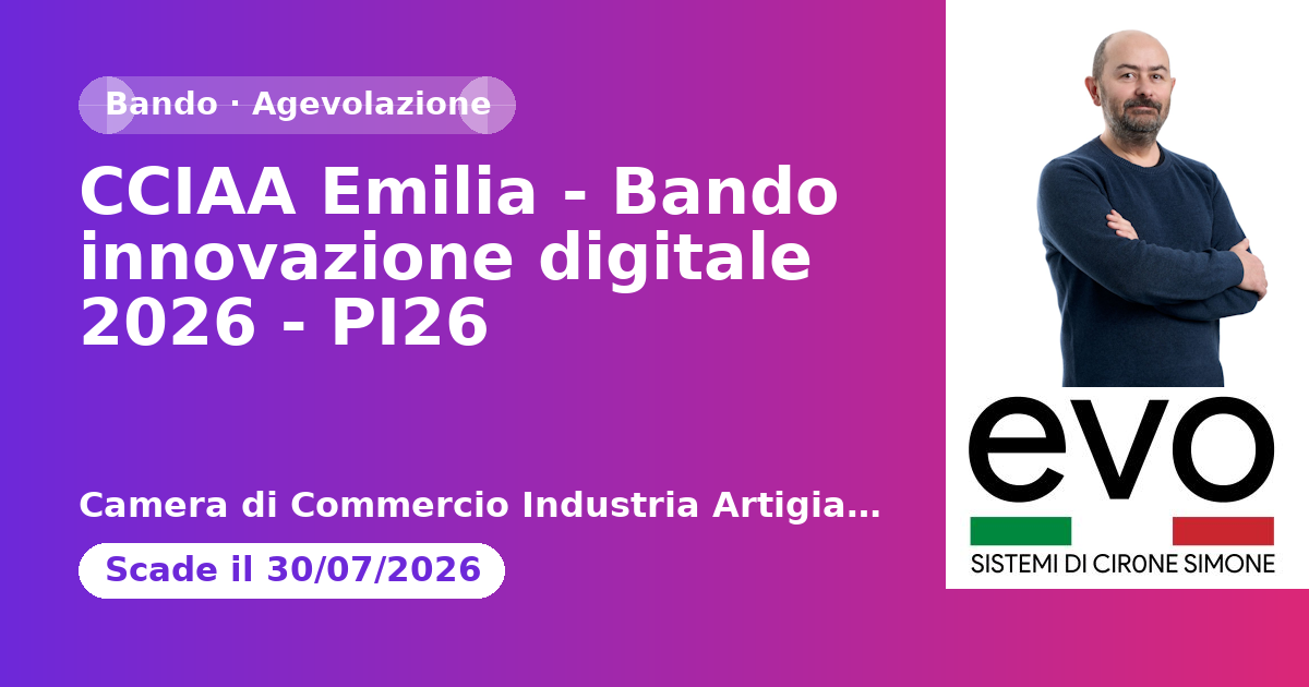 CCIAA Emilia - Bando innovazione digitale 2026 - PI26