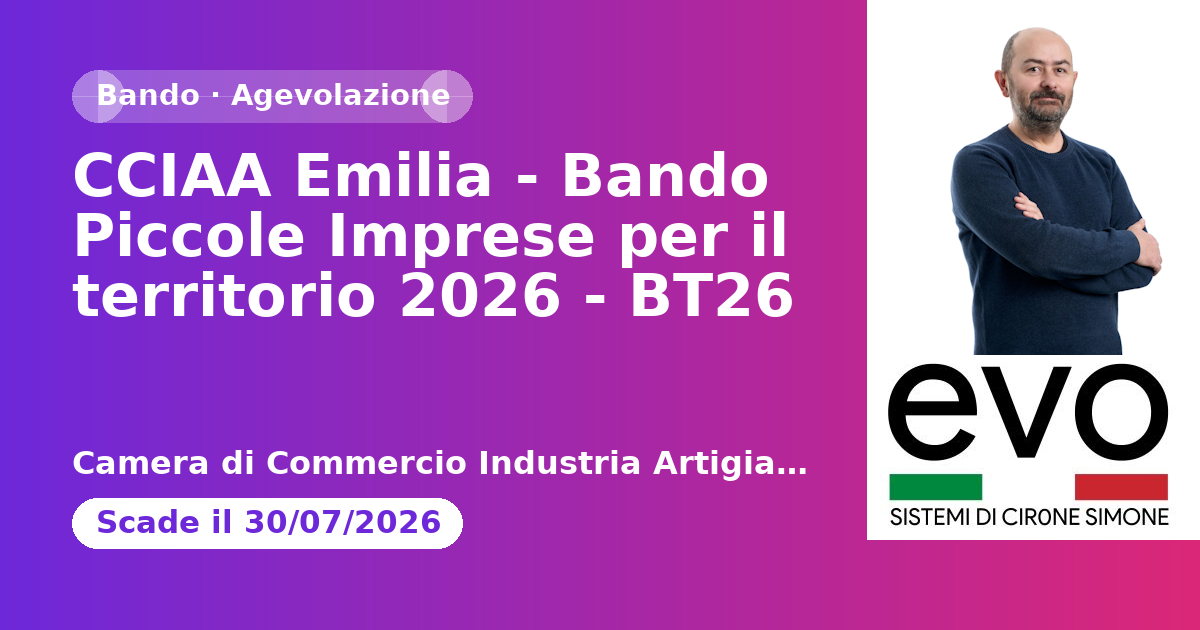 CCIAA Emilia - Bando Piccole Imprese per il territorio 2026 - BT26