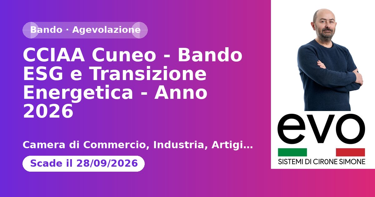 CCIAA Cuneo - Bando ESG e Transizione Energetica - Anno 2026