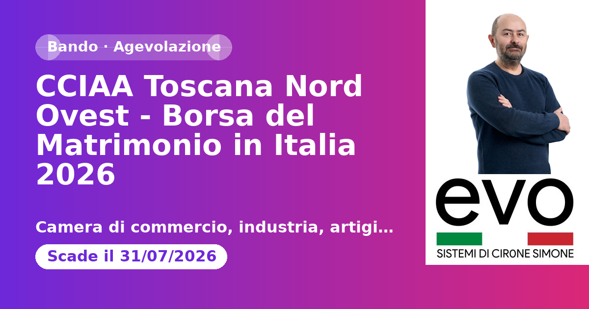 CCIAA Toscana Nord Ovest - Borsa del Matrimonio in Italia 2026